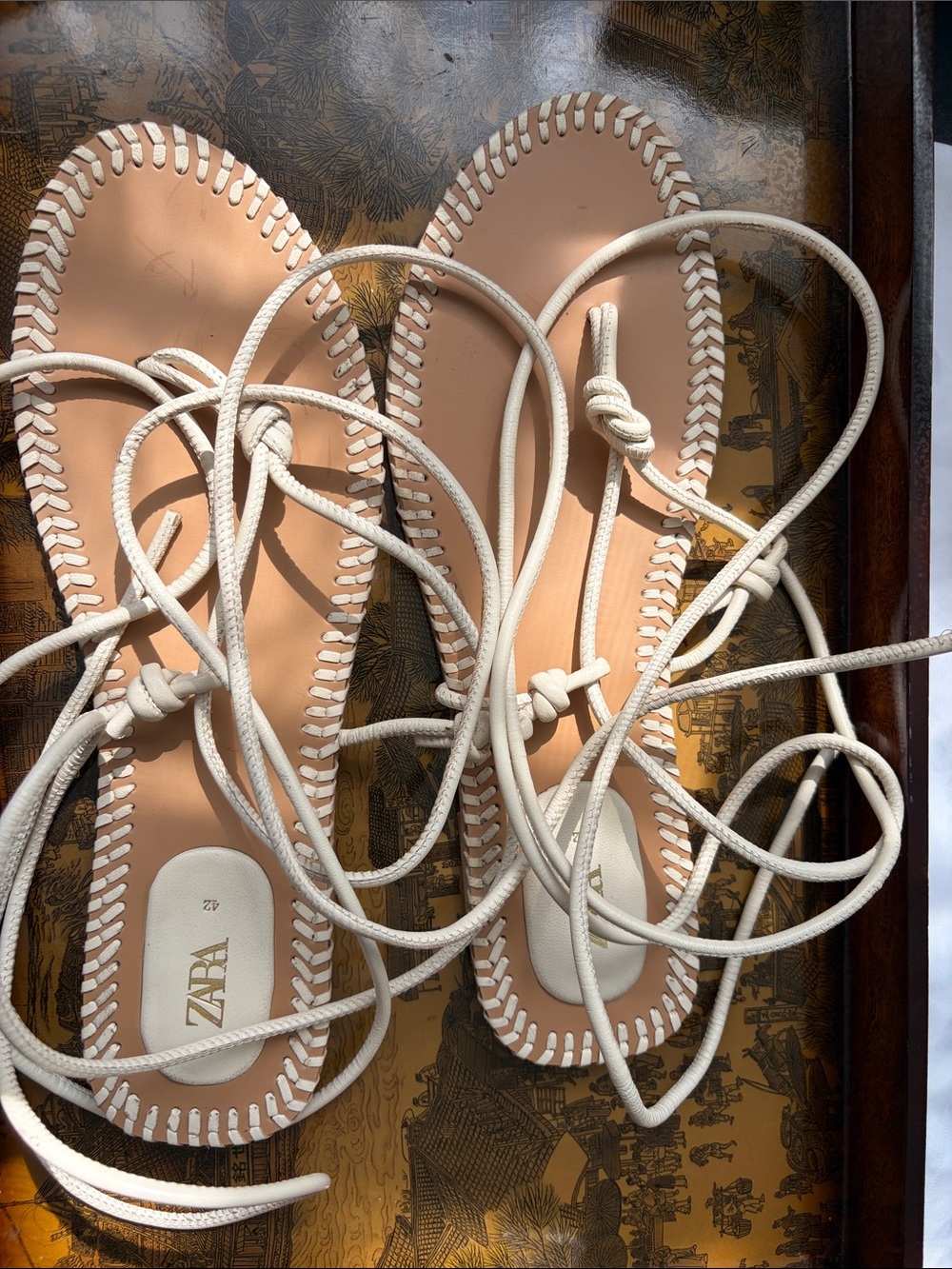 Zara White Lace-Up Leather Wrap Sandals - Picture 4 of 4